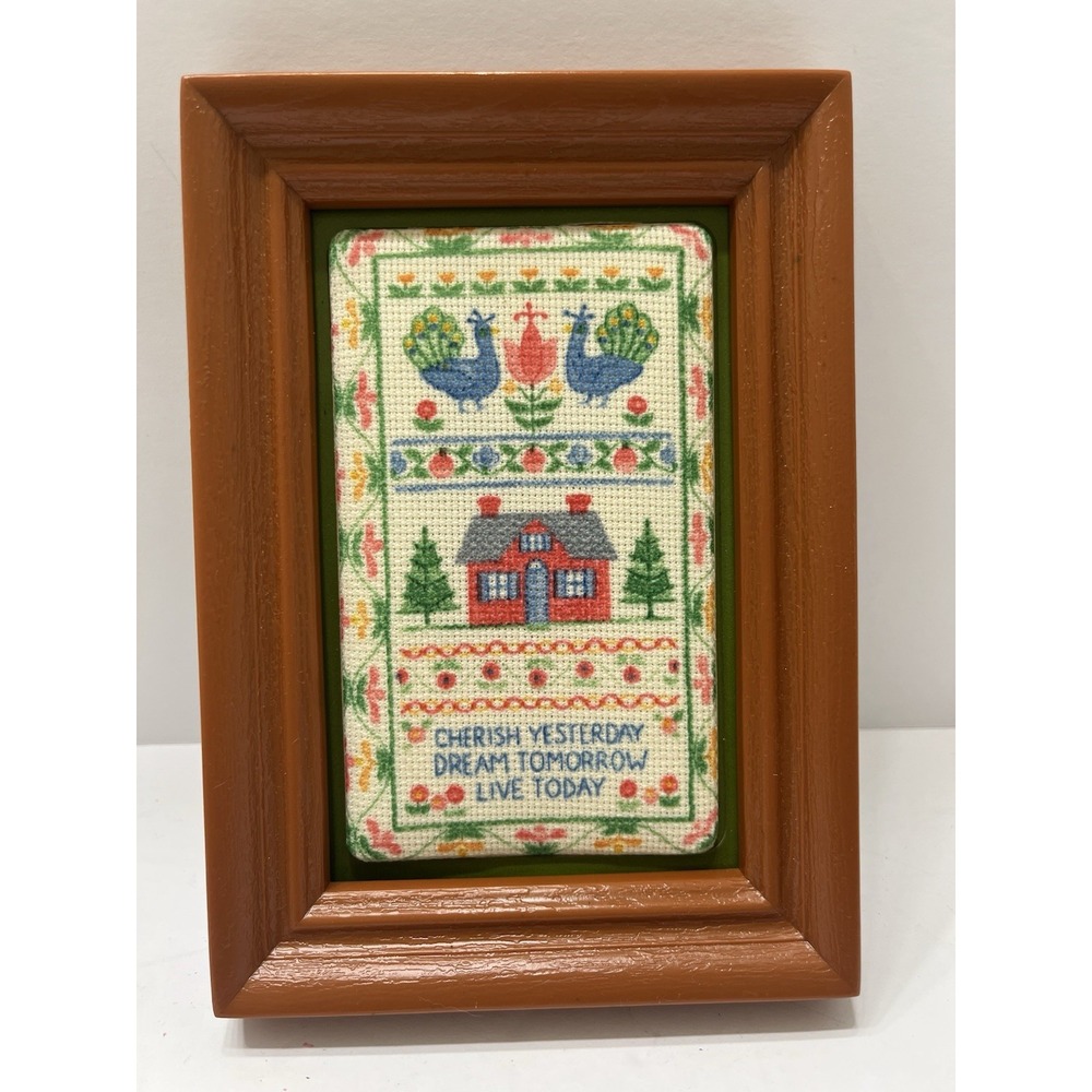 Vintage Avon Sampler Faux Needlework Plastic Frame 7x5" Cottage Core